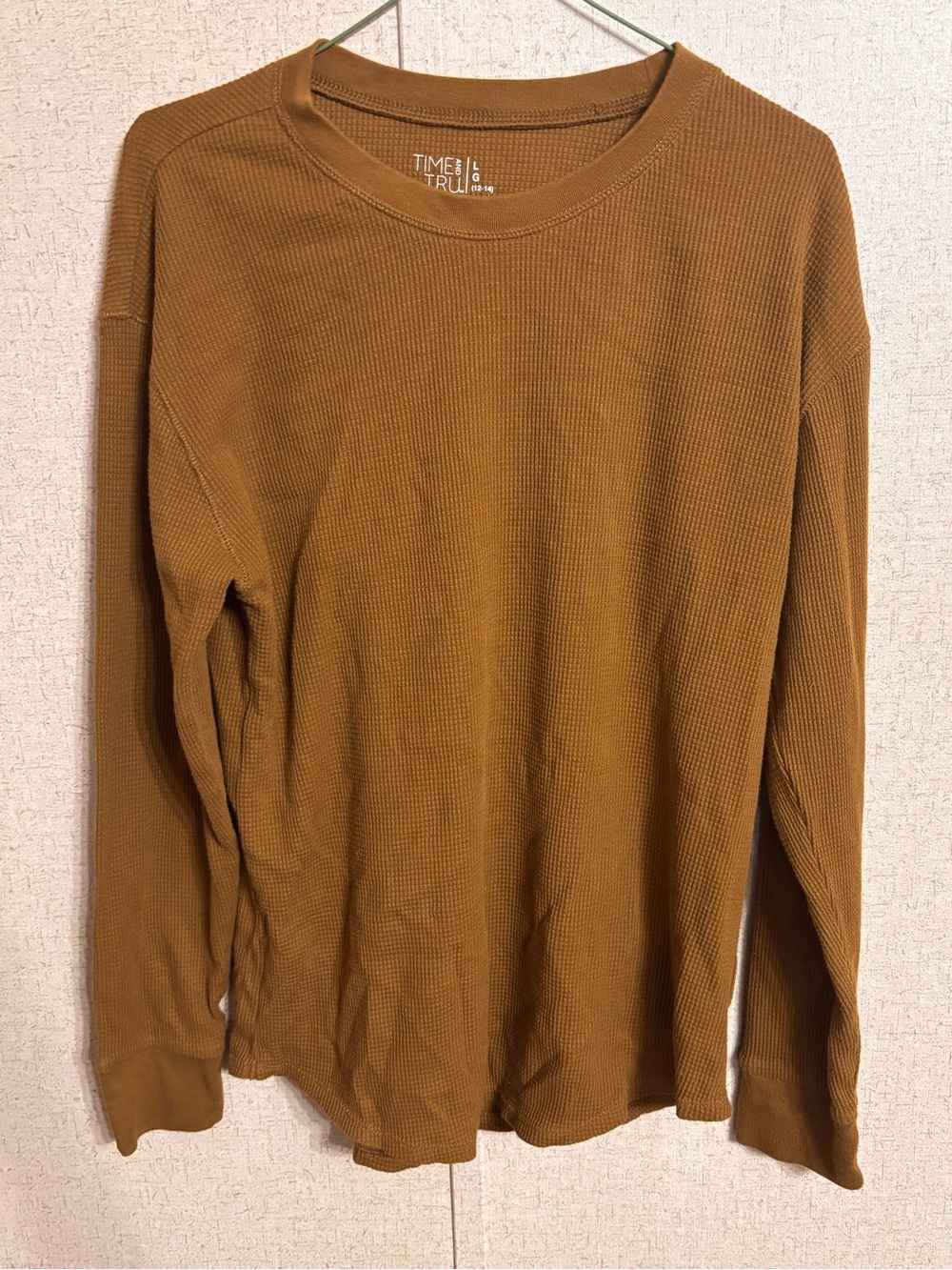 Time and Tru Kids Long-Sleeve Waffle Crew — Amber Brown